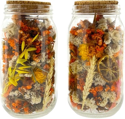 Droogbloemen In Glazen Pot Met Kurk - 10x10x20 cm - 2 Stuks