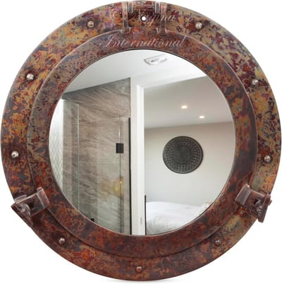 Rustieke koper nautische patrijspoort spiegel voor badkamer en interieur