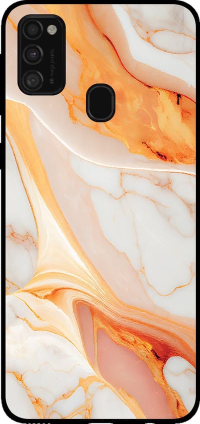Smartphonica Telefoonhoesje voor Samsung Galaxy M21 met marmer opdruk - TPU backcover case marble design - Oranje geschikt voor Samsung Galaxy M21