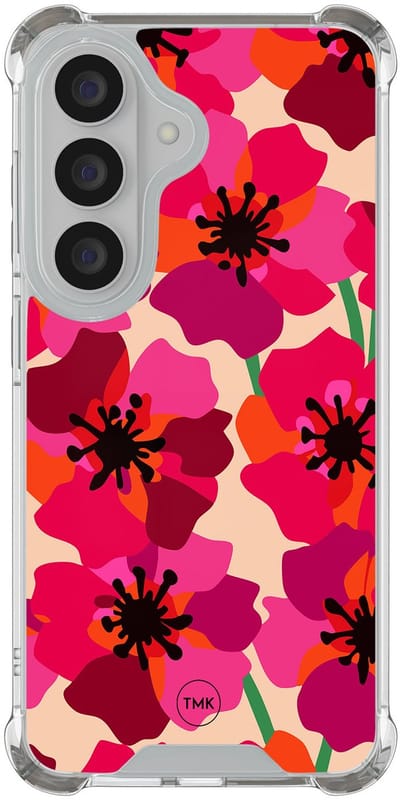 Shockproof hoesje geschikt voor Samsung Galaxy S26 - Pink floral bliss - Schokbestendig - Verhoogde randen - TPU case - Extra Sterke Back Cover - Bloemen - Transparant, Roze