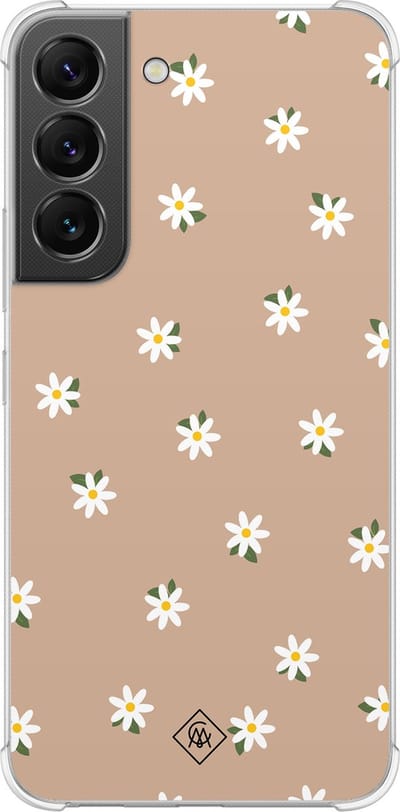 Casimoda® hoesje - Geschikt voor Samsung Galaxy S22 - Sweet Daisies - Shockproof case - Extra sterk - TPU/polycarbonaat - Bruin/beige, Transparant