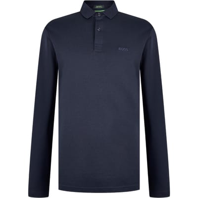 Boss Mannen Pirol Logo Lange Mouwen Polo Shirt (Donkerblauw)
