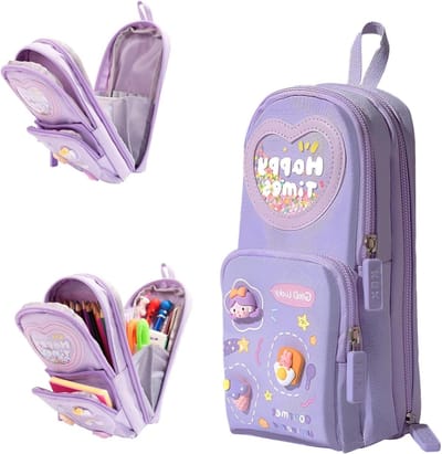Etui met Hanger - Pennenetui Potloodhoes - School Kantoor - 6 Laags 3 Compartimenten - Grote Capaciteit - Paars