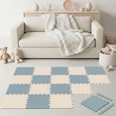 18-delige Kinder Puzzelmat - TÜV-getest - 30x30 cm EVA Foam Tegels met Randen - Opvouwbare Speelmat met Antislip Oppervlak - Isolerende Vloermat voor Kinderkamer