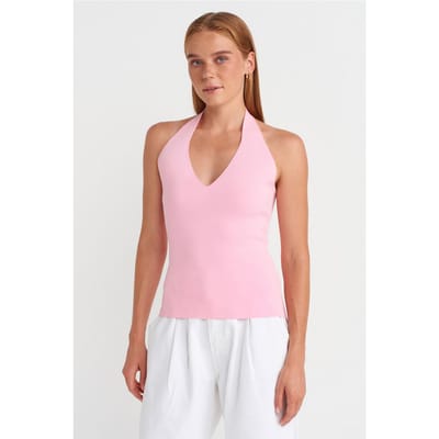Slim Fit Halterneck Brei Blouse