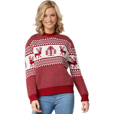 dressforfun - Kersttrui Winterwonderland rood-wit voor vrouwen S - verkleedkleding kostuum halloween verkleden feestkleding carnavalskleding carnaval feestkledij partykleding - 303355