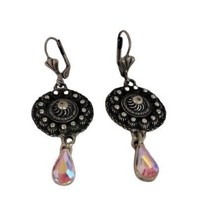 Zeeuws Meisje - Oorhangers Zeeuwse knop met echte swarovski druppel roze