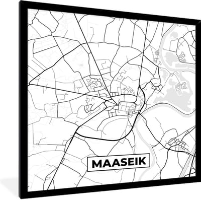 Fotolijst incl. Poster Zwart Wit- Stadskaart – Plattegrond – België – Zwart Wit – Maaseik – Kaart - 40x40 cm - Posterlijst