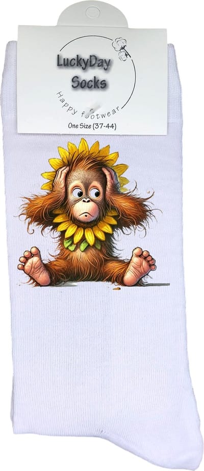 Aapje - Opkikker - Grappige sokken - Valentijn cadeau - Verjaardag cadeau - Sint cadeau - Leuke sokken - Vrolijke sokken - Chimpansee - Zonnebloem - Oortjes - Cadeautje - Grappig cadeau - Kerstcadeau - Vaderdag - Moederdag - Socks maken Happy - 37-44