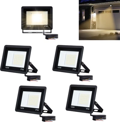 Froadp 5x 100W LED-spot buiten Superheldere LED-schijnwerper buiten IP66 Waterdicht schijnwerper LED-schijnwerper Warm wit 7000LM Buitenlamp Schijnwerper Bouwlamp voor erf, tuin, magazijn, binnenplaats