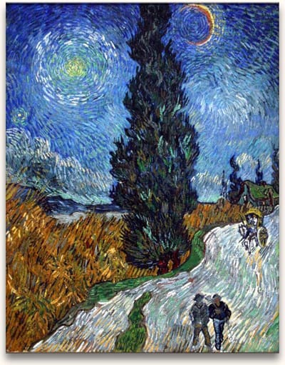 Handgeschilderd schilderij Olieverf op Canvas - Vincent van Gogh - Landweg in de Provence bij Nacht