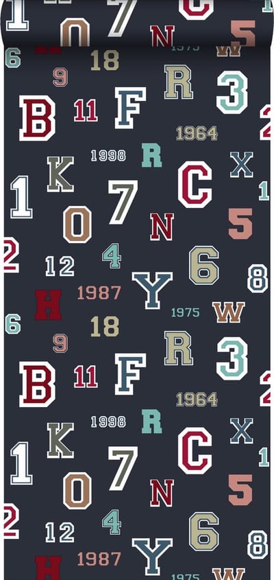ESTAhome behang cijfers & letters donkerblauw - 53 cm x 10.05 m - 138833