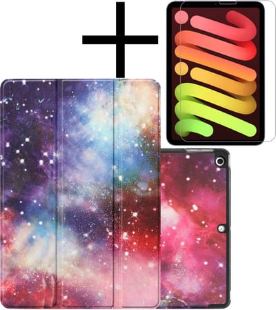 Hoes - Geschikt voor Apple iPad Mini 6 (2021) - 8.3 inch - 6e Generatie - Met Screenprotector - Trifold Bookcase - Hard Cover - Hardcover Book Case - Tablet Hoesje - Galaxy