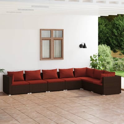 vidaXL - 7-delige - Loungeset - met - kussens - poly - rattan - bruin