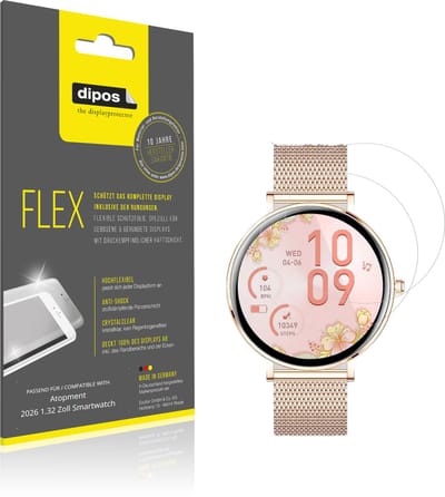 dipos – 2x Beschermfolie geschikt voor Atopment 2026 1.32 Zoll Smartwatch | 3D Full Cover Screenprotector | 100% Passend