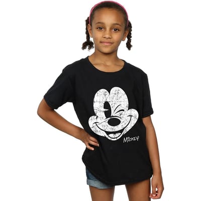 Disney Meisjes Mickey Mouse Gezicht Katoenen T-shirt (Zwart)
