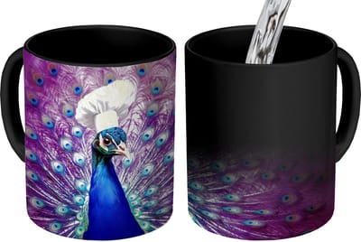Magische Mok - Foto op Warmte Mokken - Koffiemok - Pauw - Koksmuts - Cool - Paars - Magic Mok - Beker - 350 ML - Theemok