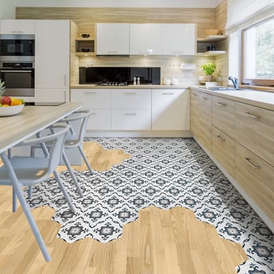 Antislip vloerstickers met beschermlaag - PARISSA vloertegels - 40x90cm - 10 zeshoekige stickers 20x18cm