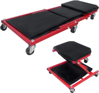 2-in-1 Monteurskruk en Werkplaatsligstoel met 6 Zwenkwielen tot 150 kg