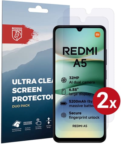Rosso Screen Protector Geschikt voor Xiaomi Redmi A5 | Ultra Clear Duo Pack | TPU Folie | Case Friendly Beschermfolie | 2 Stuks