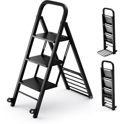 COSTWAY 2-in-1 steekwagen & trapladder, inklapbaar, 2 wielen, transportwagen, metaal om te zetten, laadvlak 30 x 37 cm, wagen tot 250 kg, ladder tot 200 kg belastbaar, zwart