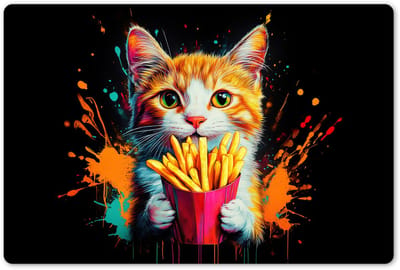 Placemats 45x30 cm - Placemat kunststof - 1 stuk - Kat - Eten - Patat - Graffiti - Abstract - Borden onderleggers - Decoratie voor op tafel - Keuken tafeldecoratie accessoires - Vinyl onderlegger - Tafelversiering