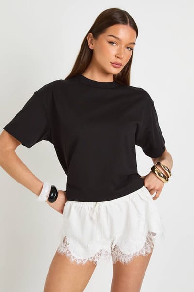 boohoo Dames Poplin Shorts Met Kanten Rand En Wijd Uitlopende Pijpen | Wit | Maat: 38