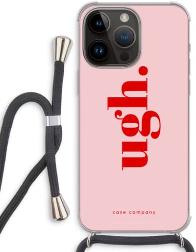 Case Company® - Hoesje met koord geschikt voor iPhone 14 Pro Max hoesje met Koord - Ugh - Telefoonhoesje met Zwart Koord - Bescherming aan alle Kanten en Over de Schermrand