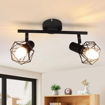 Glitzerlife Plafondspot 2 vlammen vintage denkenspots - zwarte denklamp E14 verstelbaar 350° industriële retro plafondlamp voor hal woonkamer slaapkamer keuken eetkamer