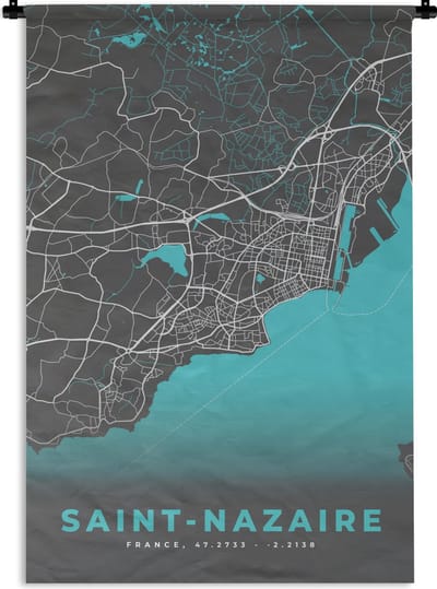 Wandkleed - Wanddoek - Frankrijk – Saint-Nazaire – Stadskaart – Plattegrond – Kaart - 120x180 cm - Wandtapijt