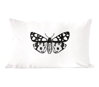 Sierkussens - Kussentjes Woonkamer - 50x30 cm - Vlinder - Botanisch - Vintage - Zwart wit