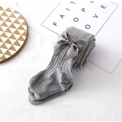 Collants mignons à nœud pour filles, collants d'hiver en coton tricoté pour filles, taille haute, collants pour enfants, collants pour bébé fille et tout-petit 4-6Years(XL) gris