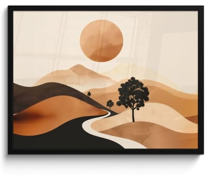 Poster in lijst - Fotolijst 70x50 cm - Posters - Zon - Heuvels - Boom - Abstract - Posterlijst zwart - Decoratie - Wanddecoratie woonkamer - Muurdecoratie slaapkamer