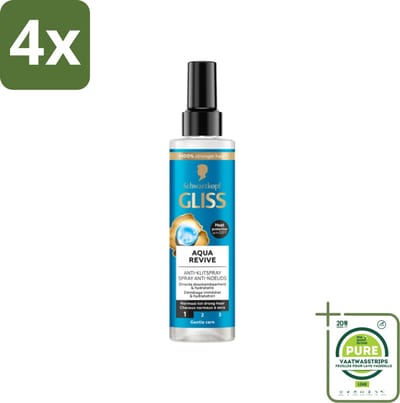 Gliss - Anti-Klit Spray Aqua Revive - Voor Hydraterend en Makkelijk Doorkambaar Haar - 200 ml - Voordeelverpakking - 4 stuks - Glans Spray - Anti-Klit Spray