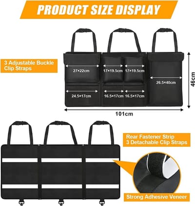 MONTKIARA Kofferbakorganizer voor de auto, auto-opbergtas, kofferbaktas auto, waterdicht, multifunctionele auto-organizer, gedeelde kofferbak achterbank met veel tas, zwart