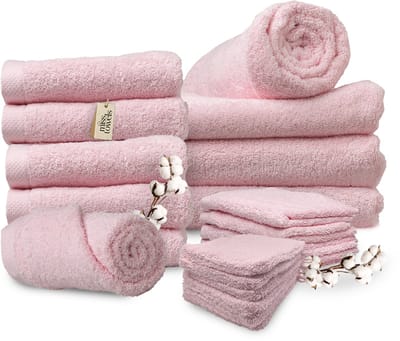 Miss Towels - Familieset - Roze - 5 Sterren Hotelkwaliteit Handdoeken - Badlakens - Gastendoekjes - Washandjes - 6+4+4+6 stuks - Made in Portugal