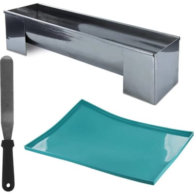 Complete Cakevorm Set met Spatel & Siliconen Bakmat – RVS Bakvorm voor Bûche de Noël, Cakerollen & Dessertcreaties – Anti-aanbak – Zilver