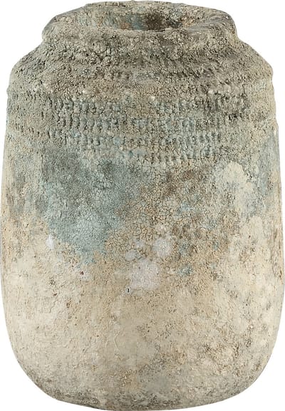 PTMD cai oud zandgrijs blauwe keramiek pot rond hoge rand s - 20 hoog