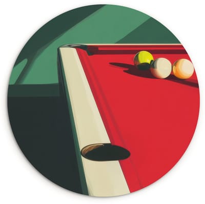 WallCircle® Wandcirkel 120x120 cm - Muurcirkel Biljarttafel - Ballen - Rood - Schaduw - Muurdecoratie woonkamer - Wanddecoratie slaapkamer - Kamer decoratie accessoires - Ronde schilderijen XXL