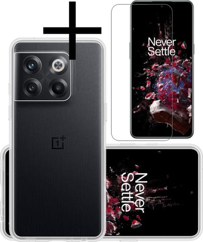 Hoesje - Met Screenprotector - Geschikt voor OnePlus 10T - Sterk & Shockproof - Back Cover - Siliconen Case - Telefoon Hoes - Transparant