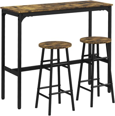 MODFU - Bartafelset - 3-Delig En Ruimtebesparend - Houten Look Met Zwart Frame - MDF En Staal - Bruin