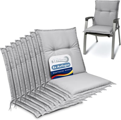 Beautissu Base NL – Set van 8 Tuinstoelkussens Lage Rug 100x50x6 cm Licht Grijs Kussen voor Tuinstoelen Zitkussen