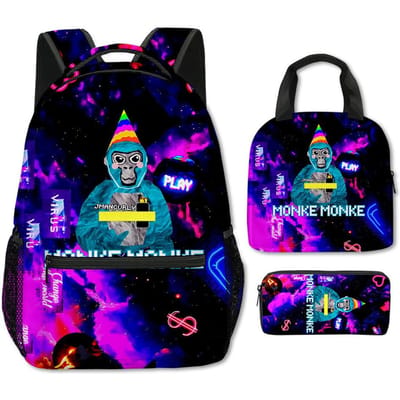 Mode Nieuwigheid Cool Nieuwigheid Gorilla tag 3D Print 3 stuks/Set Student Schooltassen Laptop Rugzak Crossbody Lunchtas Etui