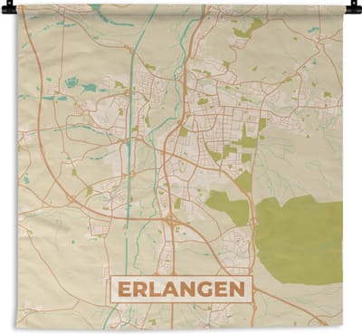 Wandkleed - Wanddoek - Plattegrond - Erlangen - Vintage - Kaart - Stadskaart - 180x180 cm - Wandtapijt