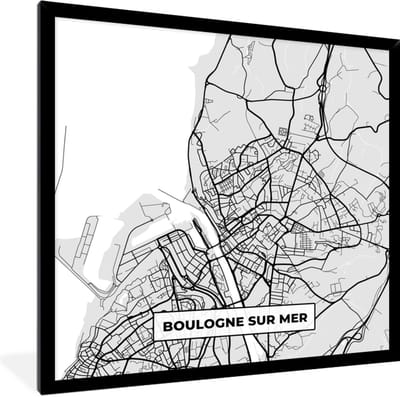 Fotolijst incl. Poster - Kaart – Stadskaart – Frankrijk - Boulogne-sur-Mer - Plattegrond - 40x40 cm - Posterlijst
