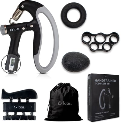 Handtrainer - 5-delige Set - Handknijper - Handtrainer Set - 10 tot 100KG - Stressbal, Knijphalter, Stretcher & Grip bal - Verstelbare Handtrainer - Faas
