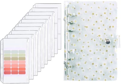 Dailygoods- Budgetmap Transparante Pailletten Cover - Geldorganisator - 8 Rits Enveloppen - PVC Materiaal - 21 Labels - Compact 19.3x13cm