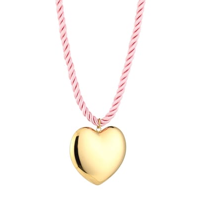 Michelle Bijou - Valentijn - Liefde - Ketting met lichtroze satijnen koord - Groot hart - Stainless steel - Nikkelvrij