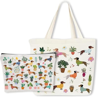 Duurzame Canvas Tote Bag en Make-up Tas, Herbruikbare Winkeltas, Perfecte Cadeaus voor Teckel Liefhebbers, Ideaal voor Reizen en Dagelijks Gebruik