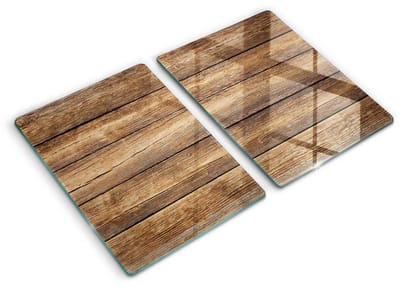 Wallfluent Glazen Snijplanken - Houtstructuur planken Snijplanken Glas - 2 stucks 40 cm x 52 cm - Bruin Snijplanken van Glas - Snijplank van Glas - Snijplank van Glas met Print - Antislip Keuken Snijplank Glas